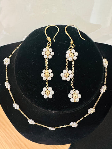 Dainty Pearl Necklace and Earrings Set